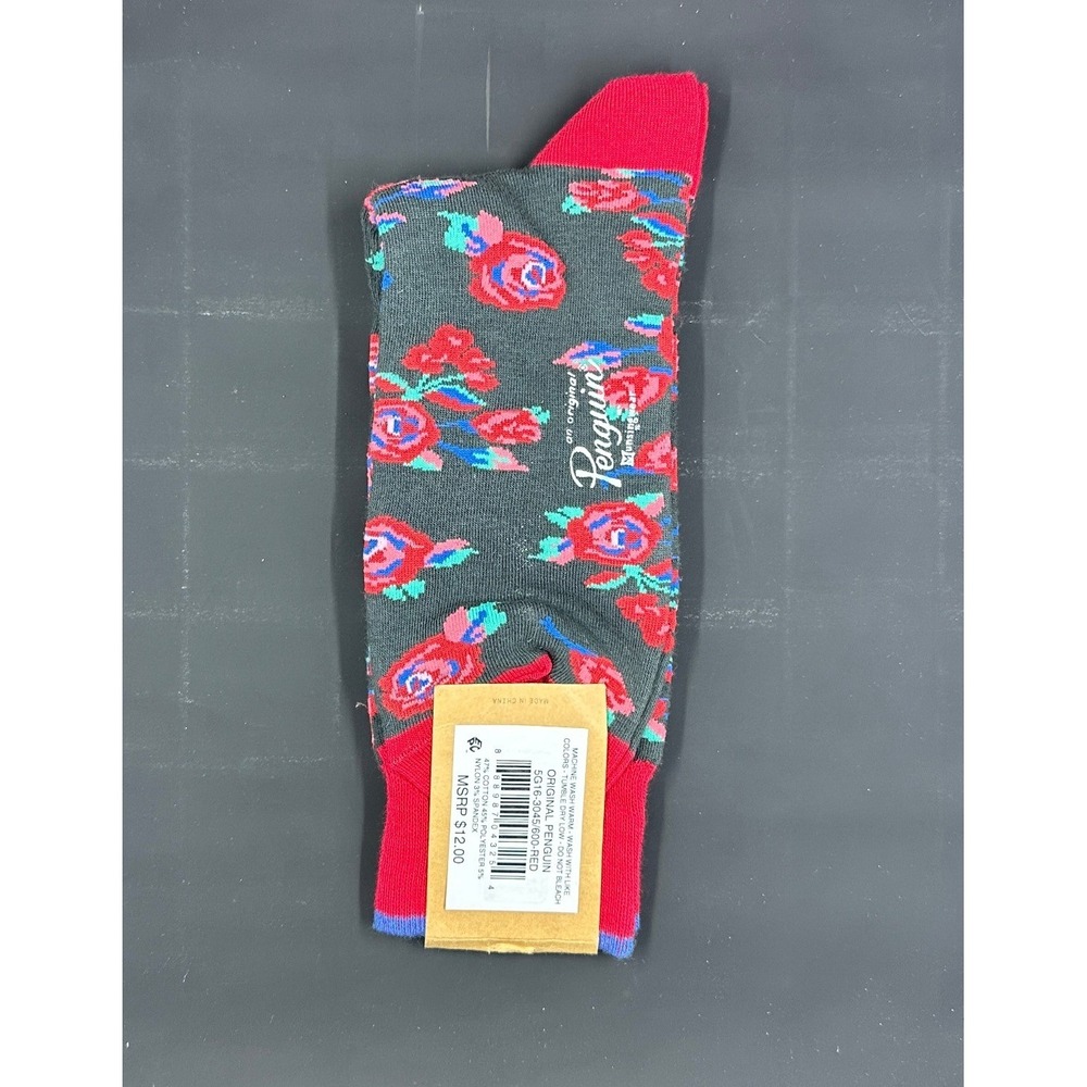 Original Penguin Floral Crew Socks Mens Red Grey Rose Pattern 5G16-3045